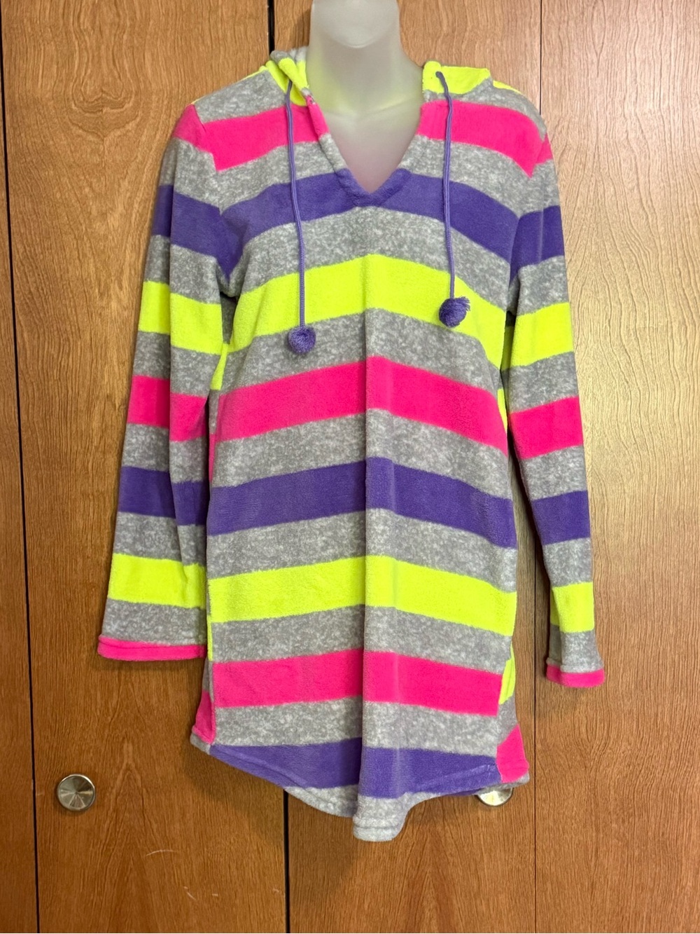 Joe Boxer Neon Striped Plush Fleece Tunic Hoodie Medium NWOT